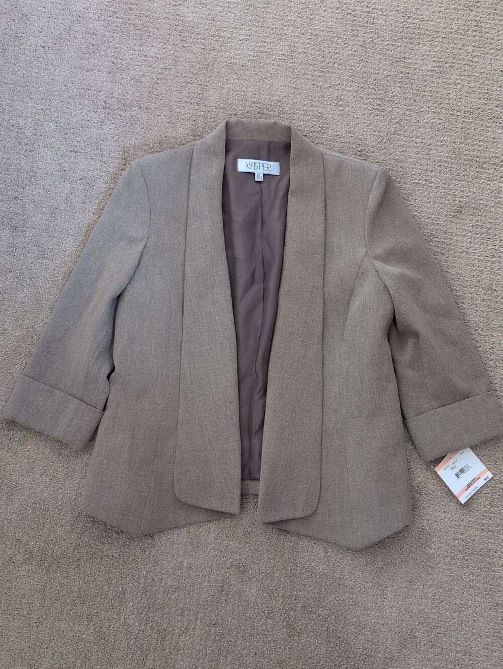 Kasper Women's Petite Brown Open-Front Shawl Collar Blazer